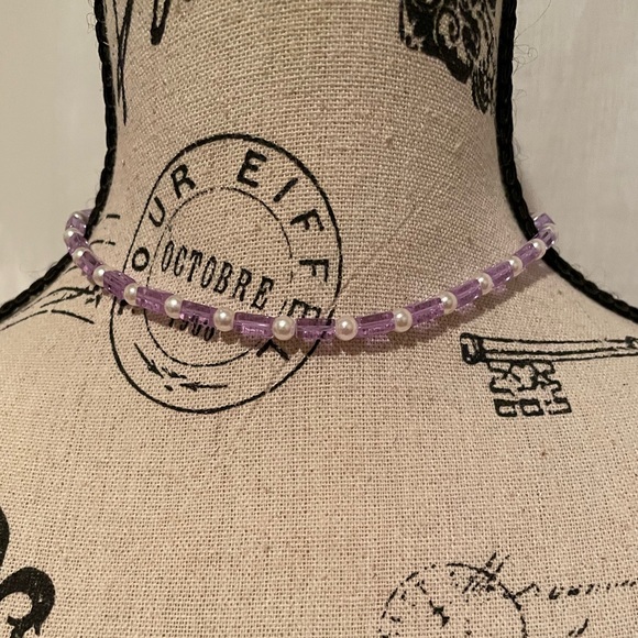 Purple Glass with Faux Pearl Choker - Picture 1 of 7